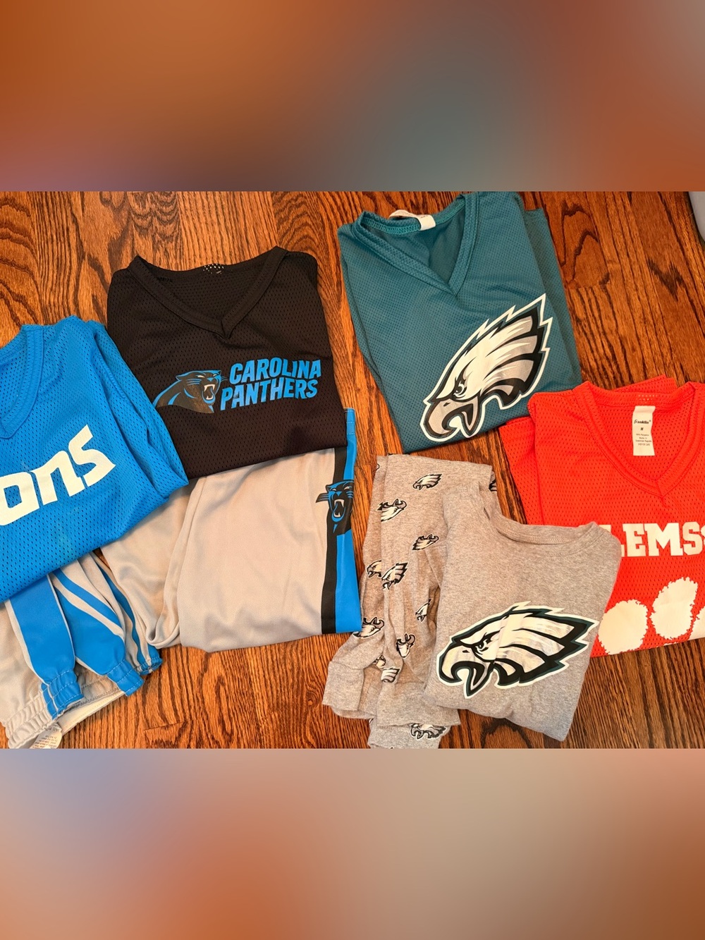 Kids - lot of NFL and Clemson football jerseys, pants, pajamas